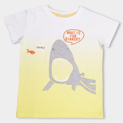 Boys' Bright Yellow Cotton Round Neck Graphic Printed T-Shirt