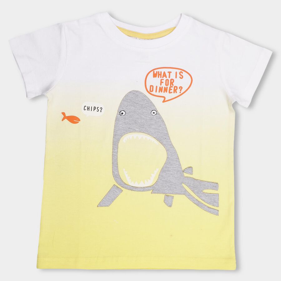 Boys' Bright Yellow Cotton Round Neck Graphic Printed T-Shirt, पीला, large image number null