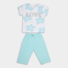 Girls' 100% Cotton Capri Set, Aqua, small image number null