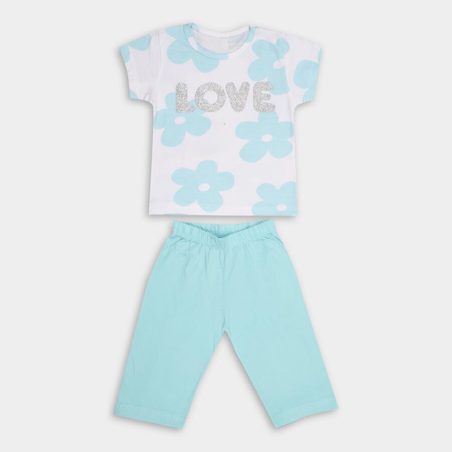 Girls' 100% Cotton Capri Set, Aqua, large image number null