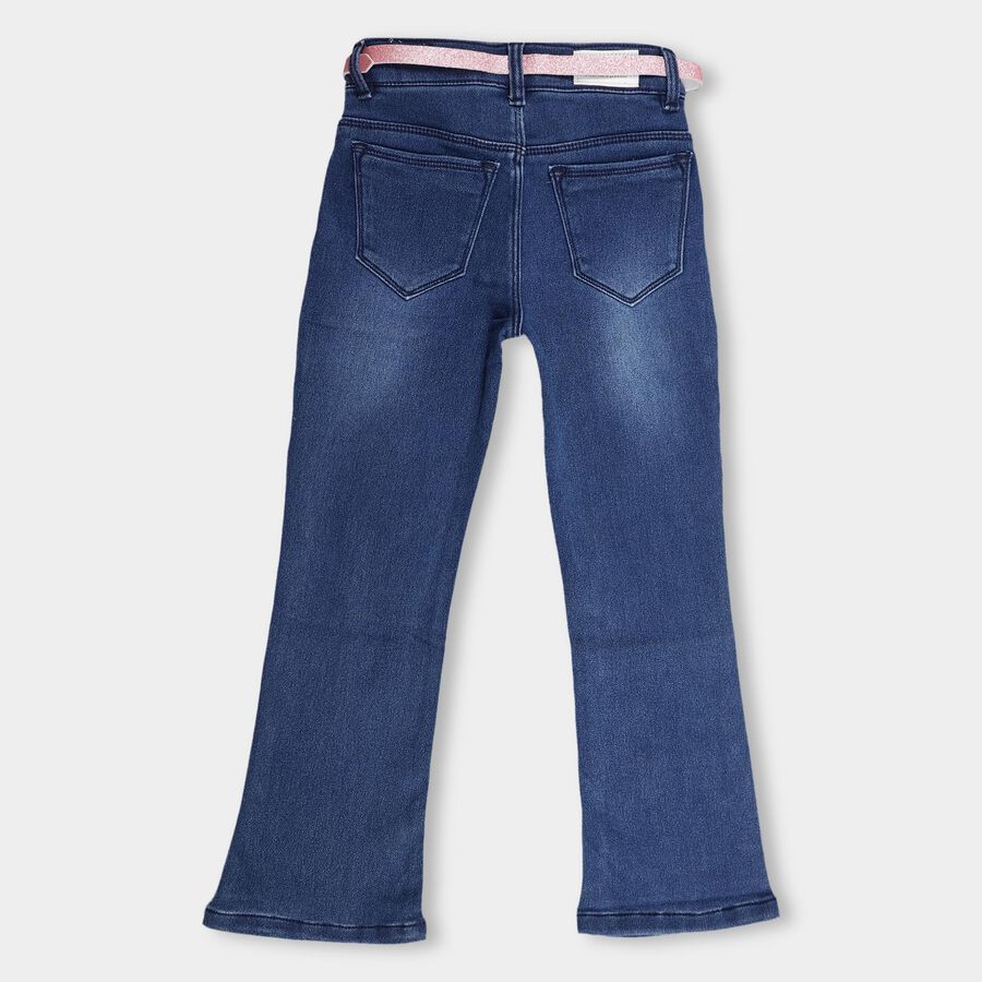 Girls' Buttoned Jeans, Mid Blue, large image number null