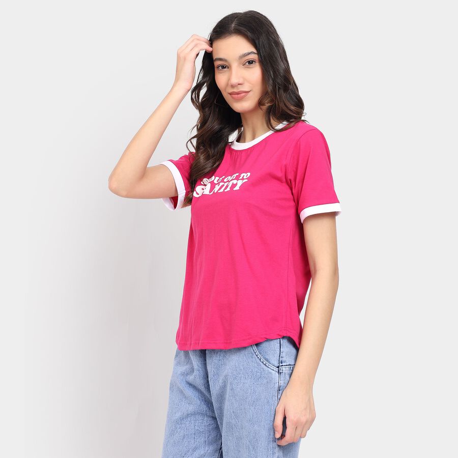Ladies' Round Neck T-Shirt , रानी (फ्यूशिया), large image number null