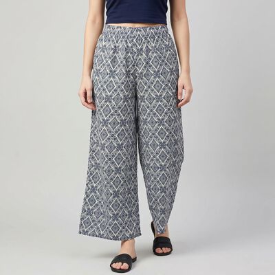 Women's Blue Geometric Printed Palazzos