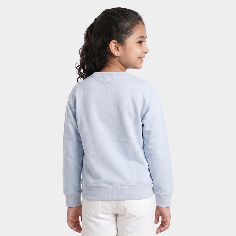 Girls' Light Blue Crew Neck Graphic Print Sweatshirt, Light Blue, large