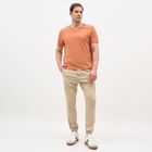 Men's Beige Slim Fit Elastic Waist Jogger Trousers, Beige, small