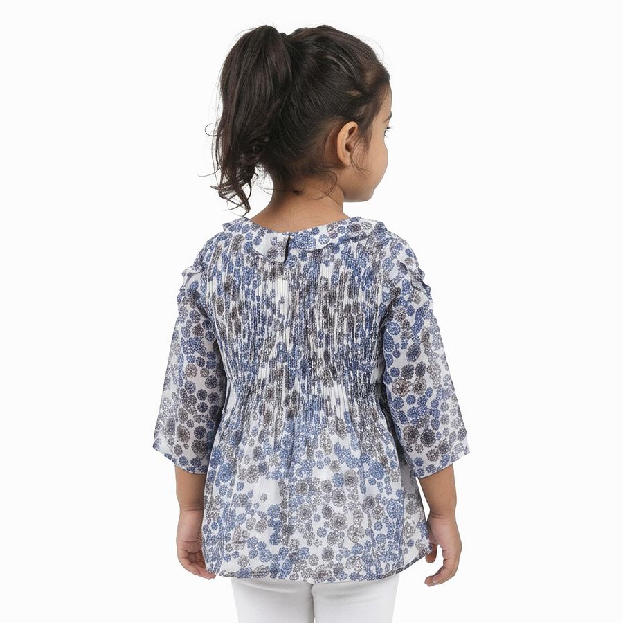 Girls' White Round Neck Bohemian T-Shirt, White, large