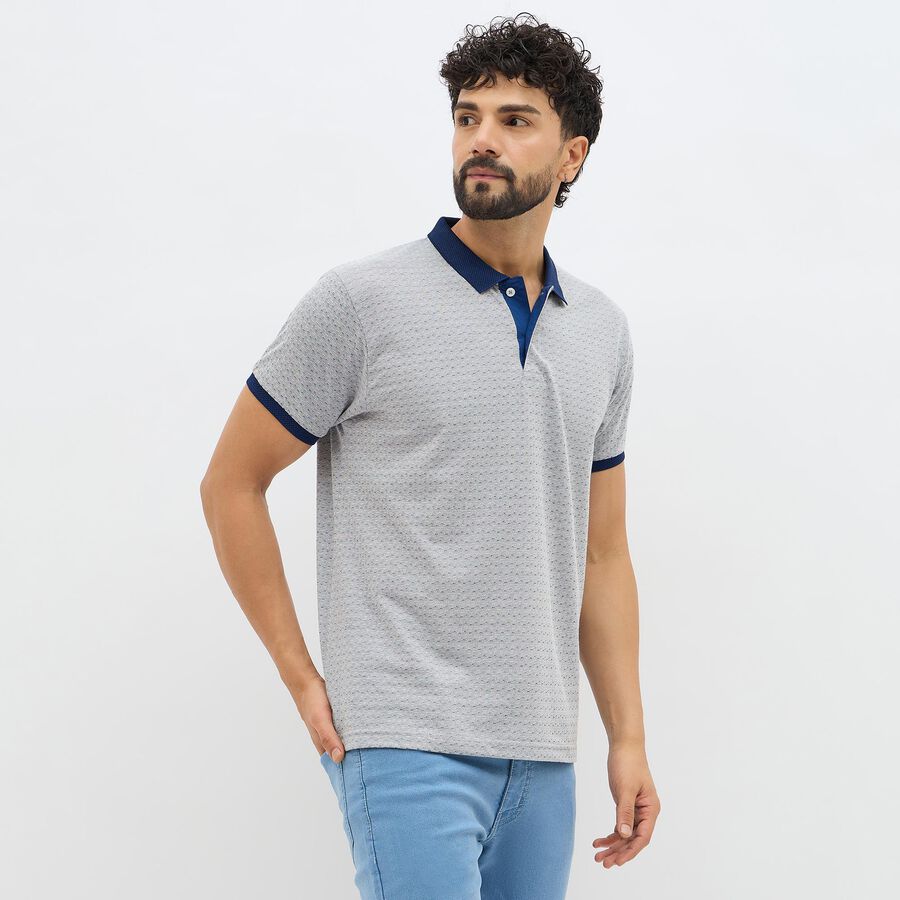 Men's Muted Grey Polo Neck Classic T-Shirt, Mid Blue, large image number null