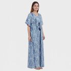 Women's Blue V-Neck Tie-Dye Kaftan Nighty, Light Blue, small