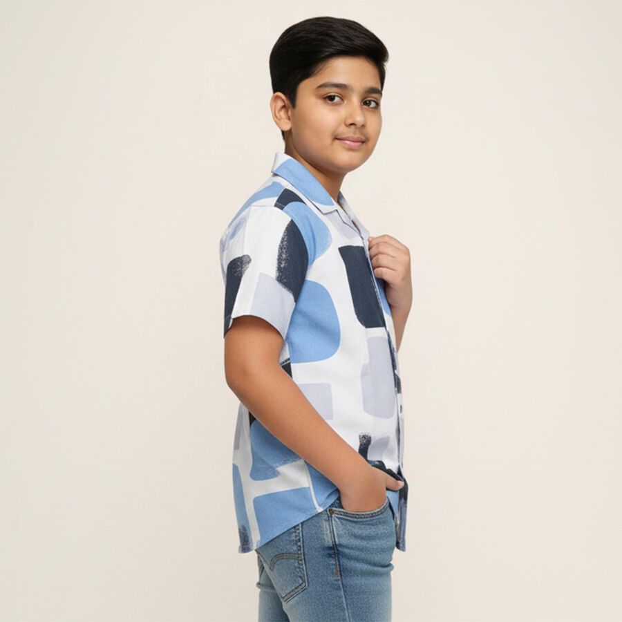 Boys' White Cotton Half Sleeve Cuban Collar Casual Shirt, White, large image number null