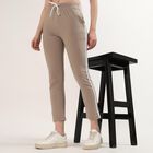Women's Grey Slim Fit Cuffed Track Pants, Beige, small