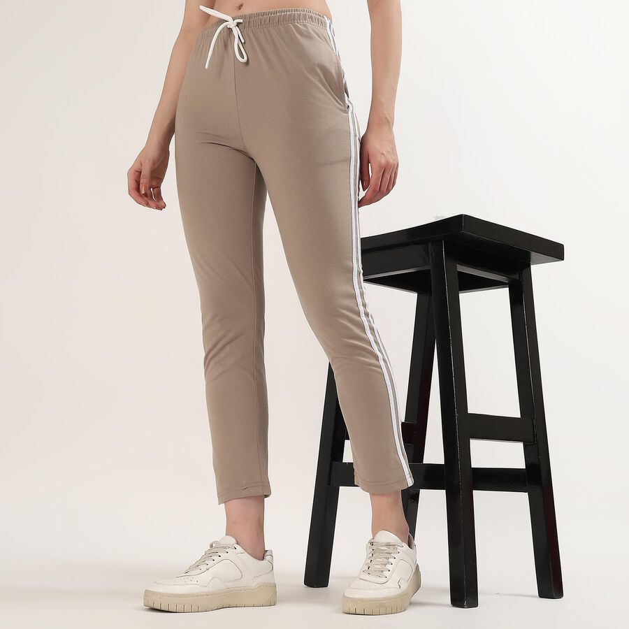 Women's Grey Slim Fit Cuffed Track Pants, Beige, large