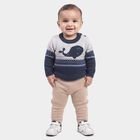 Infants' Navy Blue Crew Neck Knitted Pullover, मध्यम नीला, small