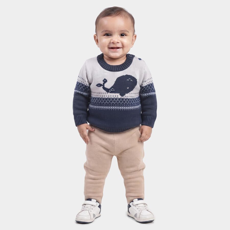 Infants' Navy Blue Crew Neck Knitted Pullover, मध्यम नीला, large