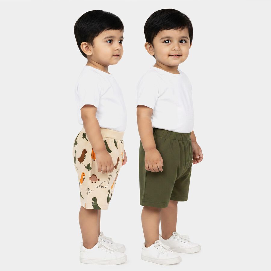 Infants' Olive Green Regular Fit Printed Half Pant, ओलिव, large
