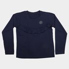 Girls' Navy Blue Round Neck Regular Top, नेवी ब्लू, small