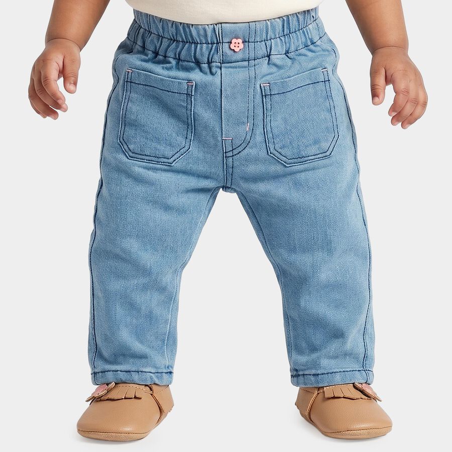 Infants Light Blue Straight Fit Elastic Waist Jeans, मध्यम नीला, large
