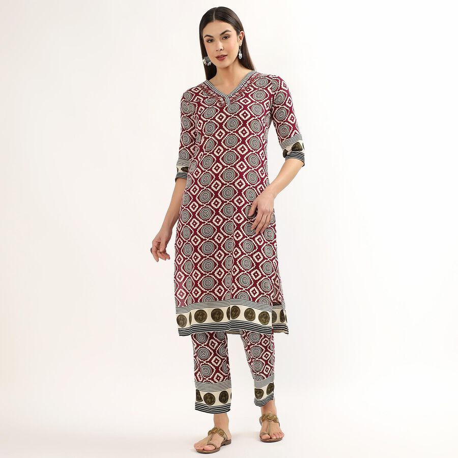 Women's Burgundy Solid Ethnic Set, Wine, large