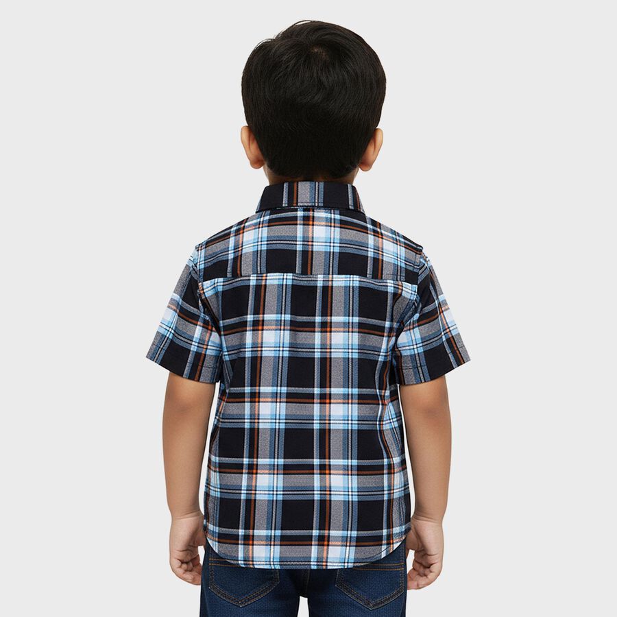 Boys Navy Blue Cotton Half Sleeve Classic Casual Shirt, Navy Blue, large