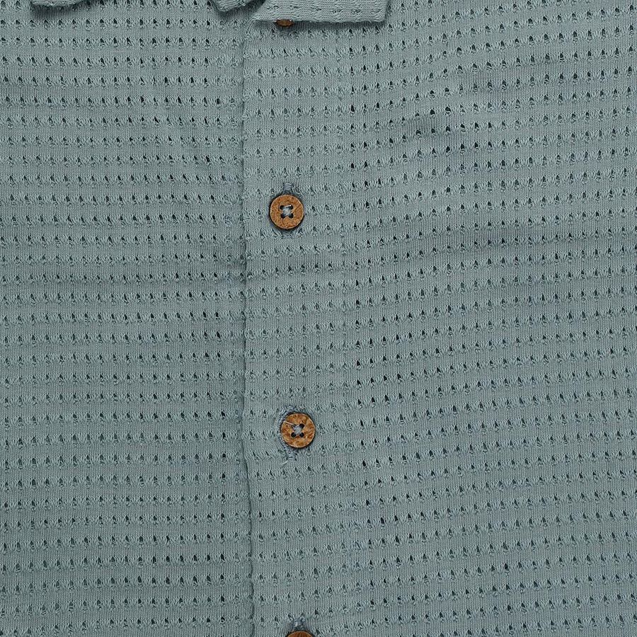 Infants' Green Cotton Collar Neck Waffle Textured Baba Suit, Light Green, large