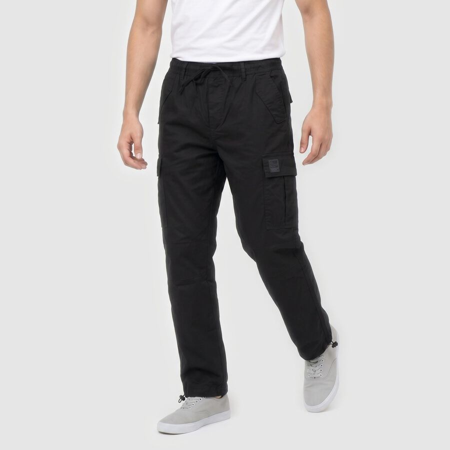 Men's Black Slim Fit Cargo Trousers, काला, large