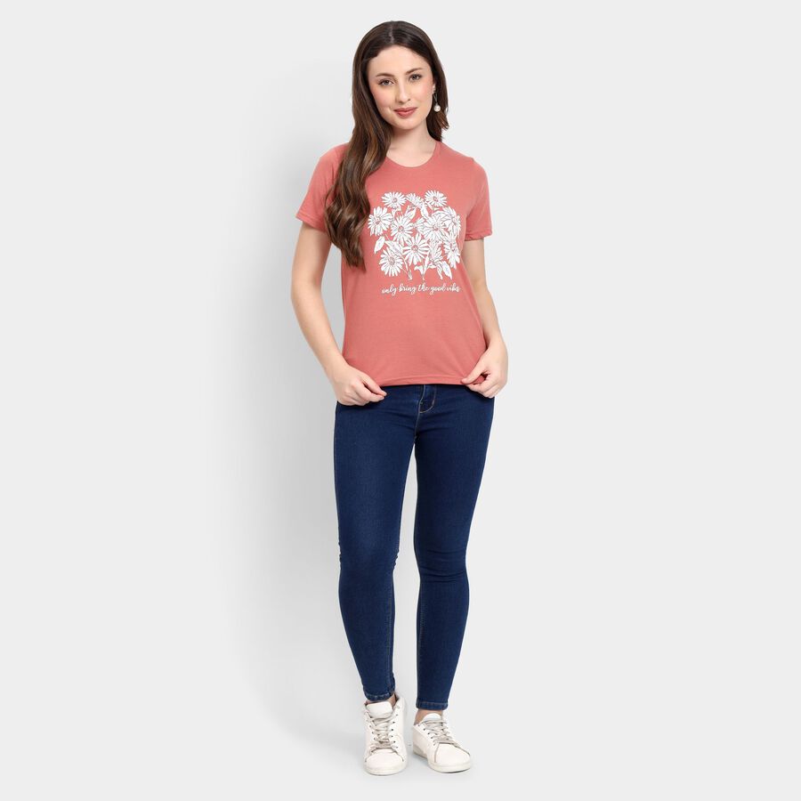 Ladies' Round Neck T-Shirt, गुलाबी, large image number null