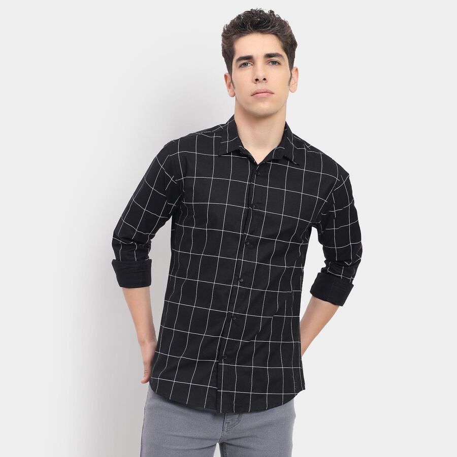 Men's 100% Cotton Casual Shirt , Black, large