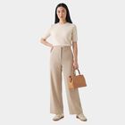 Women's Light Grey High-Rise Wide Leg Flat-Front Trousers, Light Grey, small