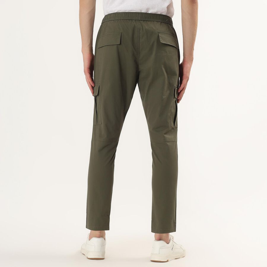 Men's Beige Slim Fit Cotton Casual Trousers, Olive, large