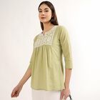 Women's Light Sage Green Cotton Round Neck Solid Kurti, Light Green, small