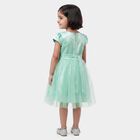 Girls' Mint Green Fit and Flare Floral Applique Party Wear Frock, Light Green, small