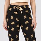 Women's Black Straight Fit Teddy Lounge Pyjama, Black, small