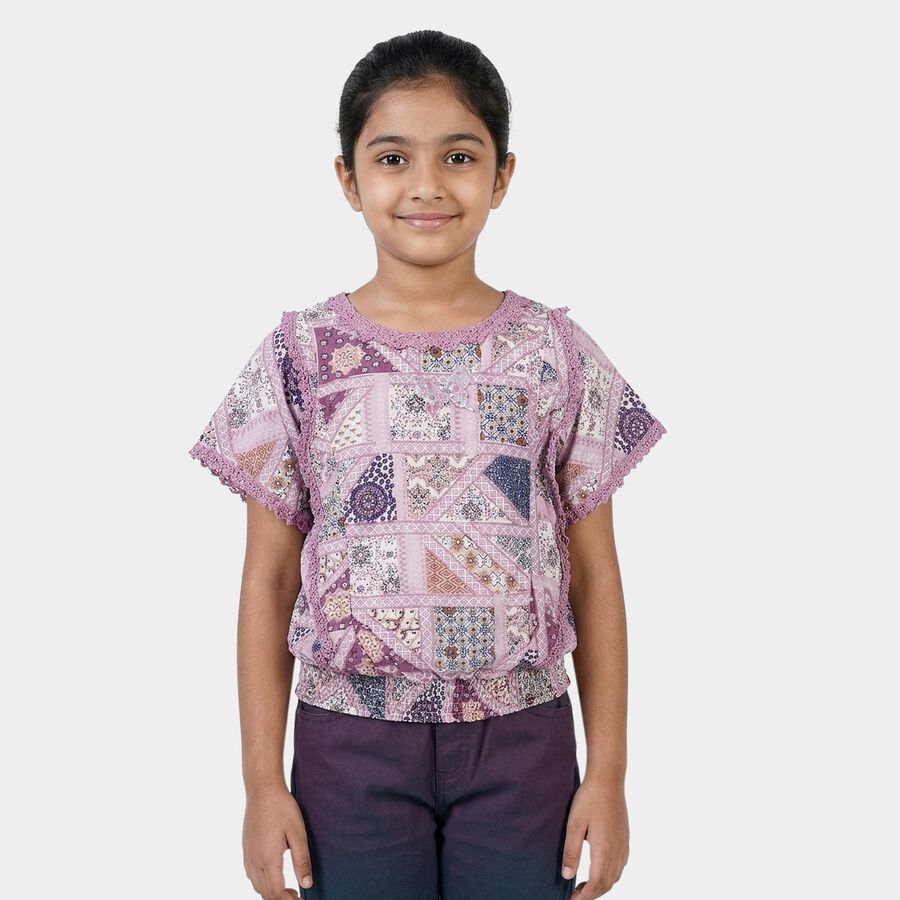 Girls Lilac Round Neck Casual T-Shirt, Lilac, large