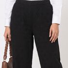 Women's Black Straight Fit Eyelet Trousers, Black, small