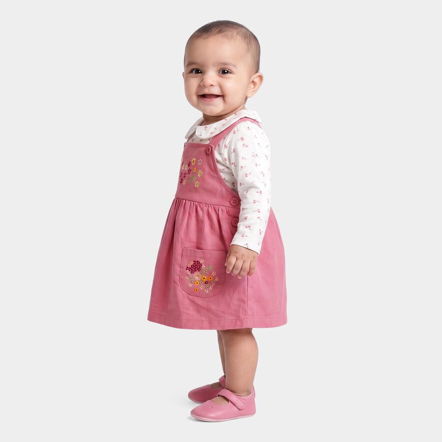 Girls' Purple Floral Embroidered Fit and Flare Frock, Purple, large