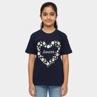 Girls' Navy Blue Cotton Round Neck Casual T-Shirt, नेवी ब्लू, small