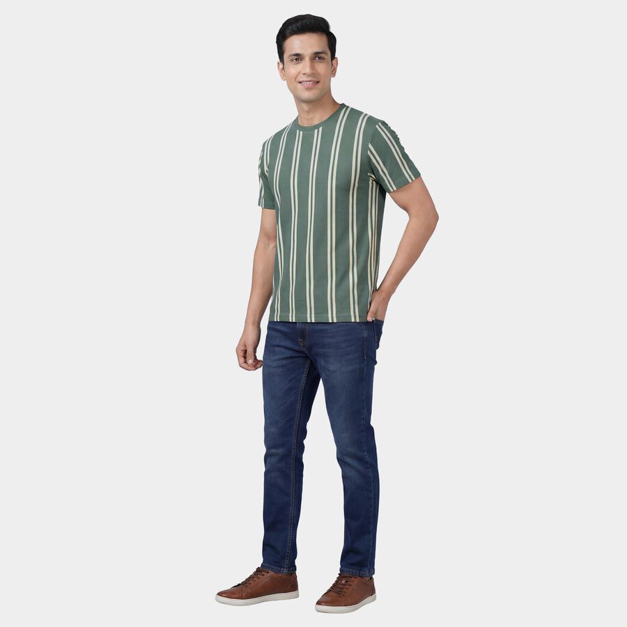 Men's Round Neck Half Sleeves T-Shirt, Light Green, large