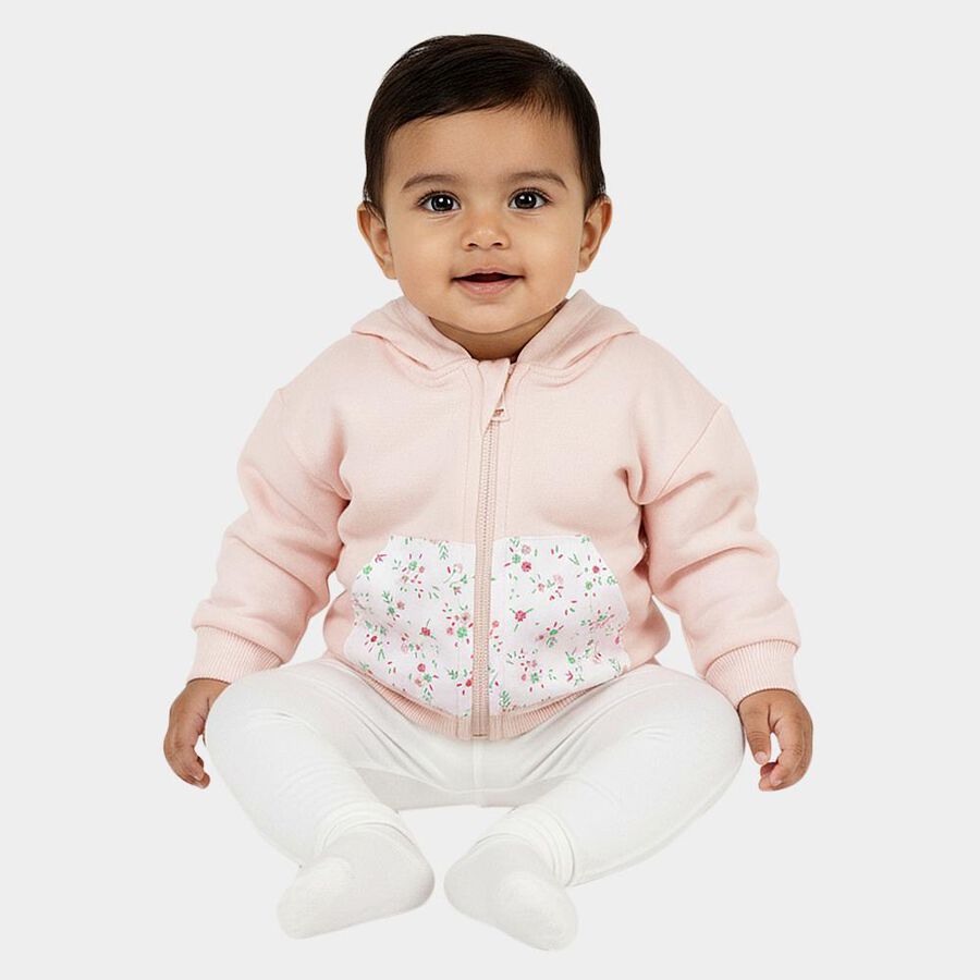 Infants Light Pink Cotton Hooded Casual Sweatshirt, हल्का गुलाबी, large image number null