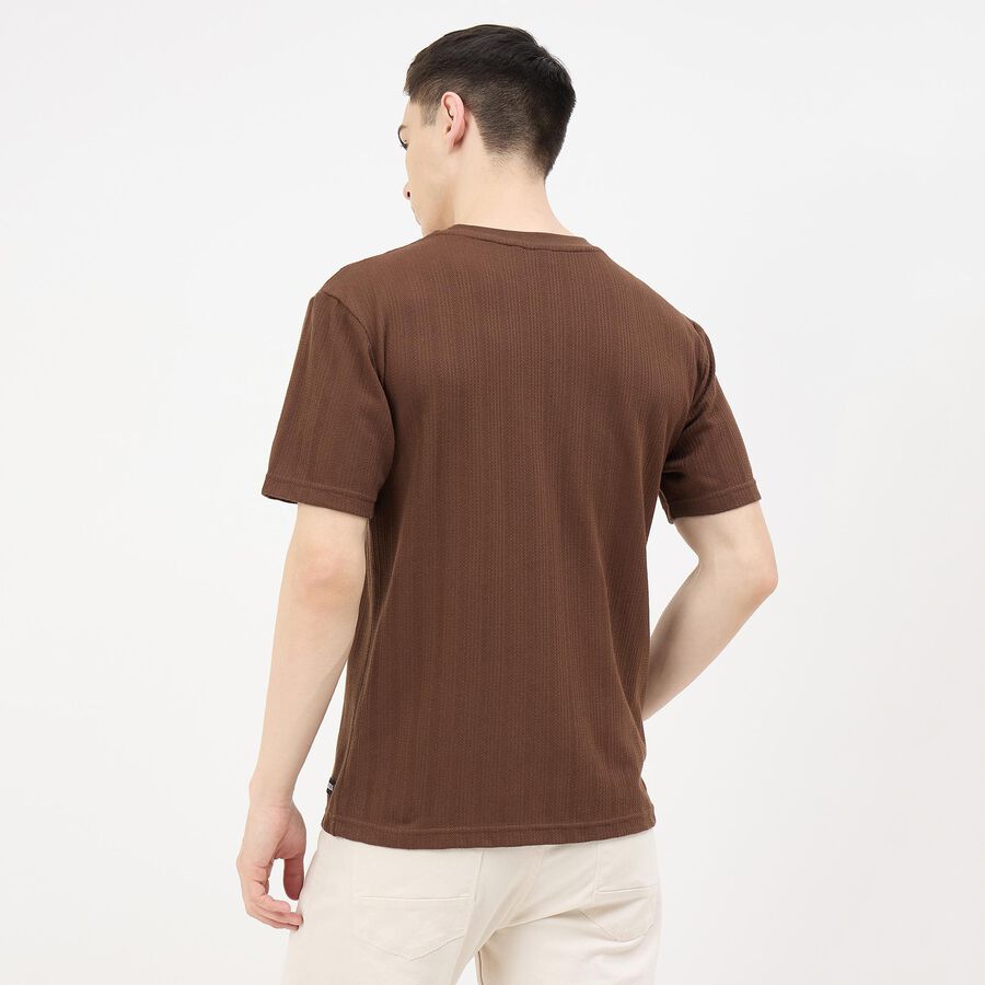 Men's Brown Round Neck Casual T-Shirt, Brown, large