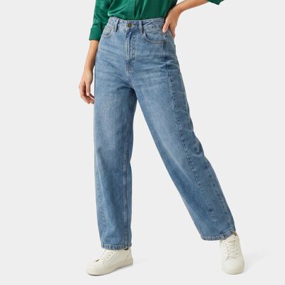Women's Light Blue Straight Fit High-Rise Jeans