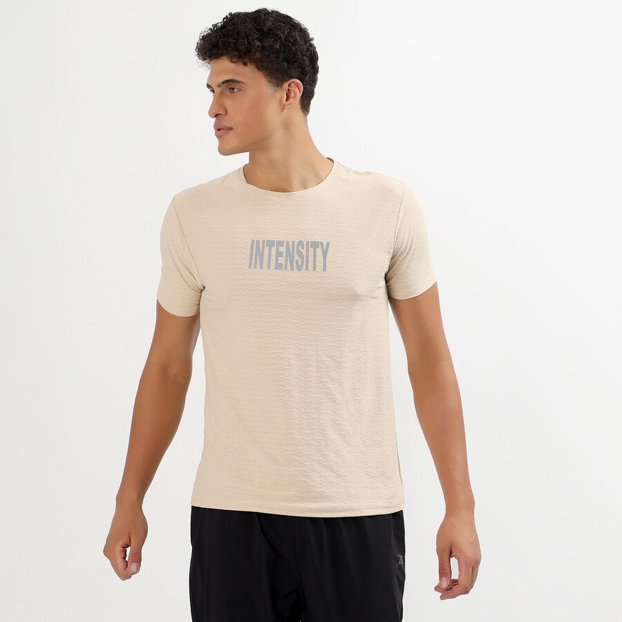 Men's Light Beige Crew Neck Athleisure T-Shirt, Beige, large image number null