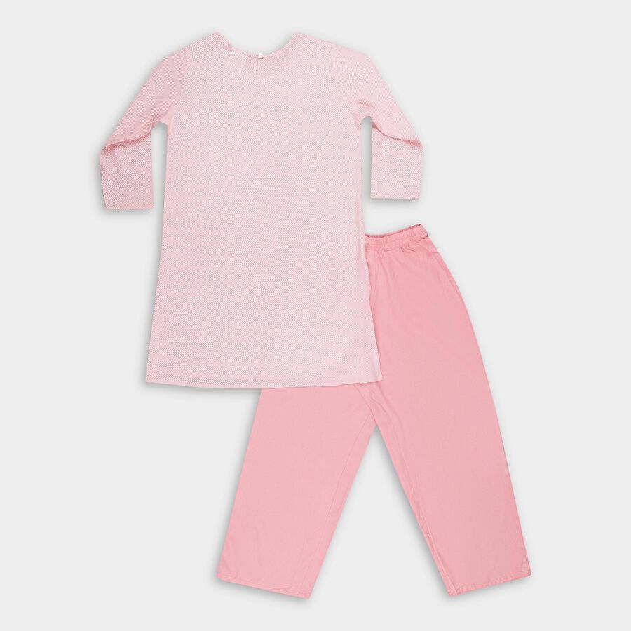 Girls' Soft Baby Pink Embroidered Chevron Kurta and Pant Fusion Set, Light Pink, large image number null