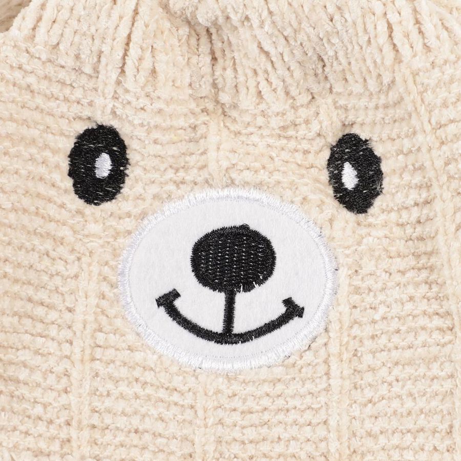 Girls' Soft Beige Bear Design Winter Cap, Off White, large image number null