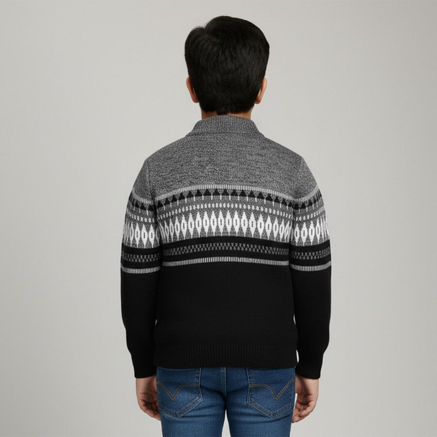 Boys Black and Grey Half-Zip Casual Pullover, काला, large image number null