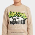 Boys' Beige Crew Neck Graphic Print Sweatshirt, Beige, small