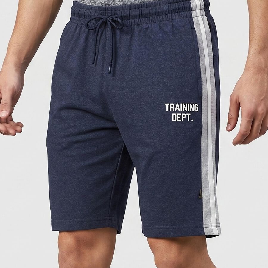 Men's Navy Blue Regular Fit Printed Jamaican Shorts, मध्यम नीला, large