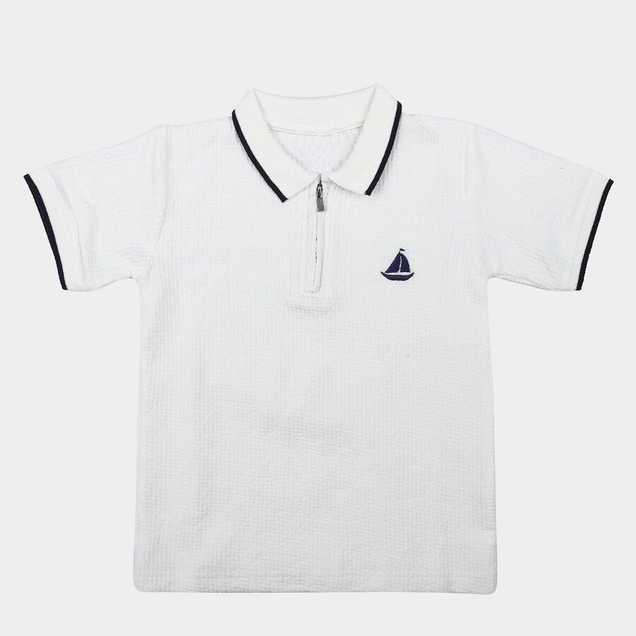 Boys White Polo Neck Polo Boys T-Shirt, ऑफ व्हाइट, large