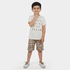 Boys Off-White Cotton Round Neck Graphic Baba Suit, Off White, small