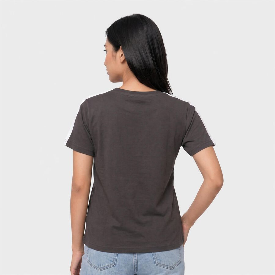 Women Charcoal Round Neck Regular T-Shirt, Dark Grey, large