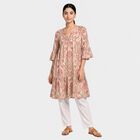 Women's Pink V-Neck Printed Kurti, हल्का गुलाबी, small