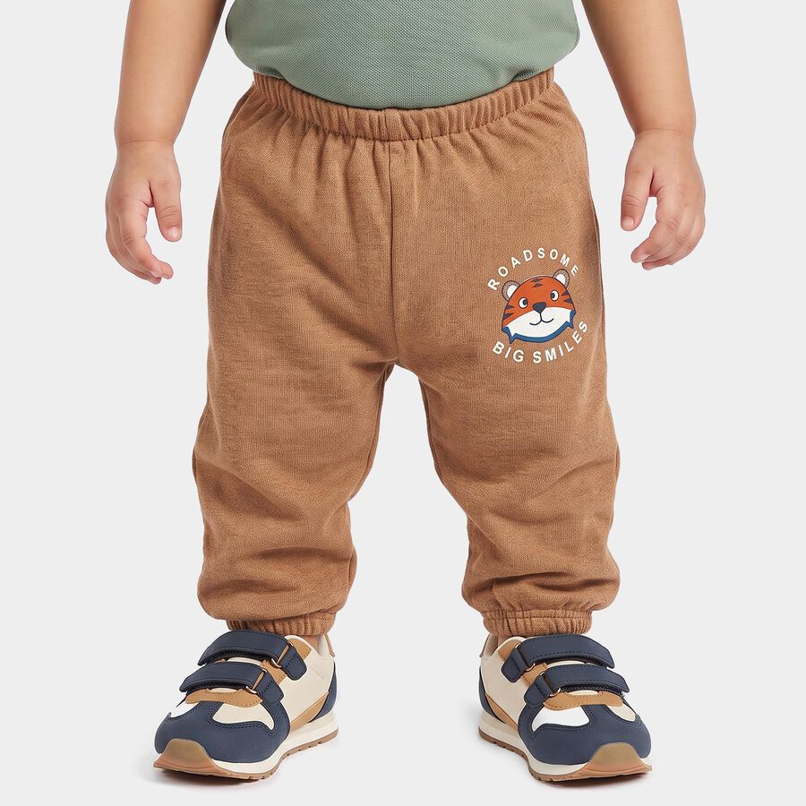 Infants Beige Jogger Fit Graphic Printed Pyjama, गहरा पीला, large